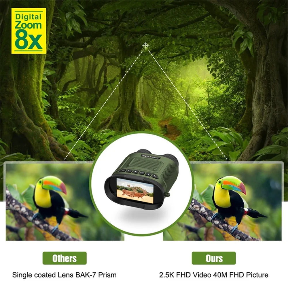 DT29 3-inch HD Photograph Infrared Binoculars for Bird Watching, Recording, Digital Binoculars with Night Vision - Army Green - 4