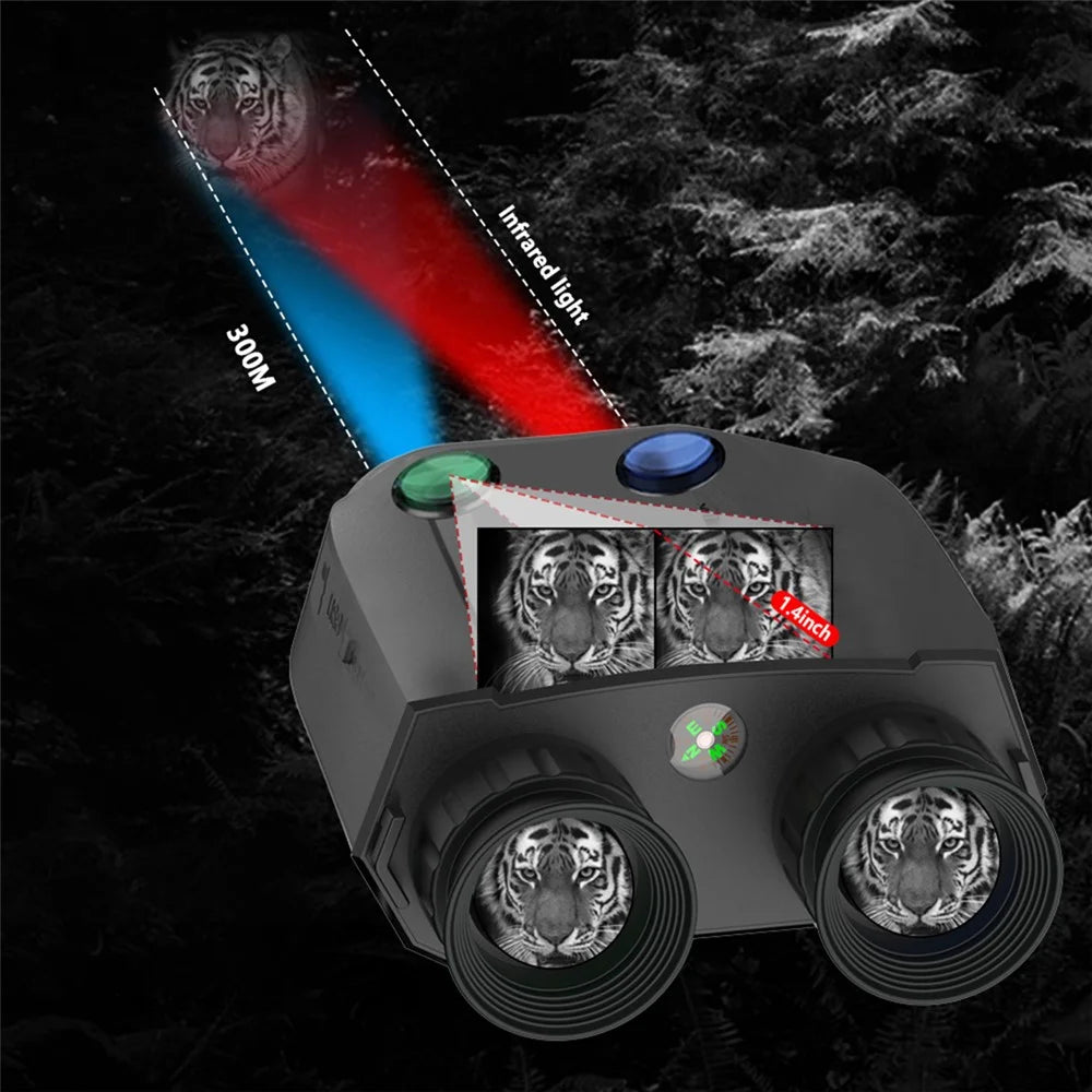 DT99 1.4-inch Screen Dual-Camera Binoculars 3D Night Vision Digital Telescope Support TF Card - Black - 3