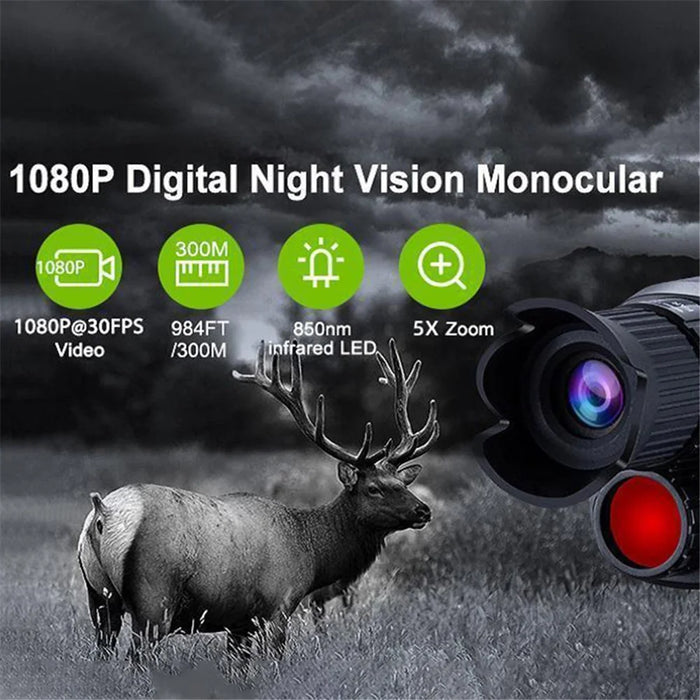 R7 HD Full Black Infrared Digital Monocular Night Vision Monocular Support 5X Zoomable, Photography, Video Recording - 4