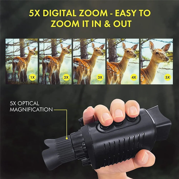 R7 HD Full Black Infrared Digital Monocular Night Vision Monocular Support 5X Zoomable, Photography, Video Recording - 7