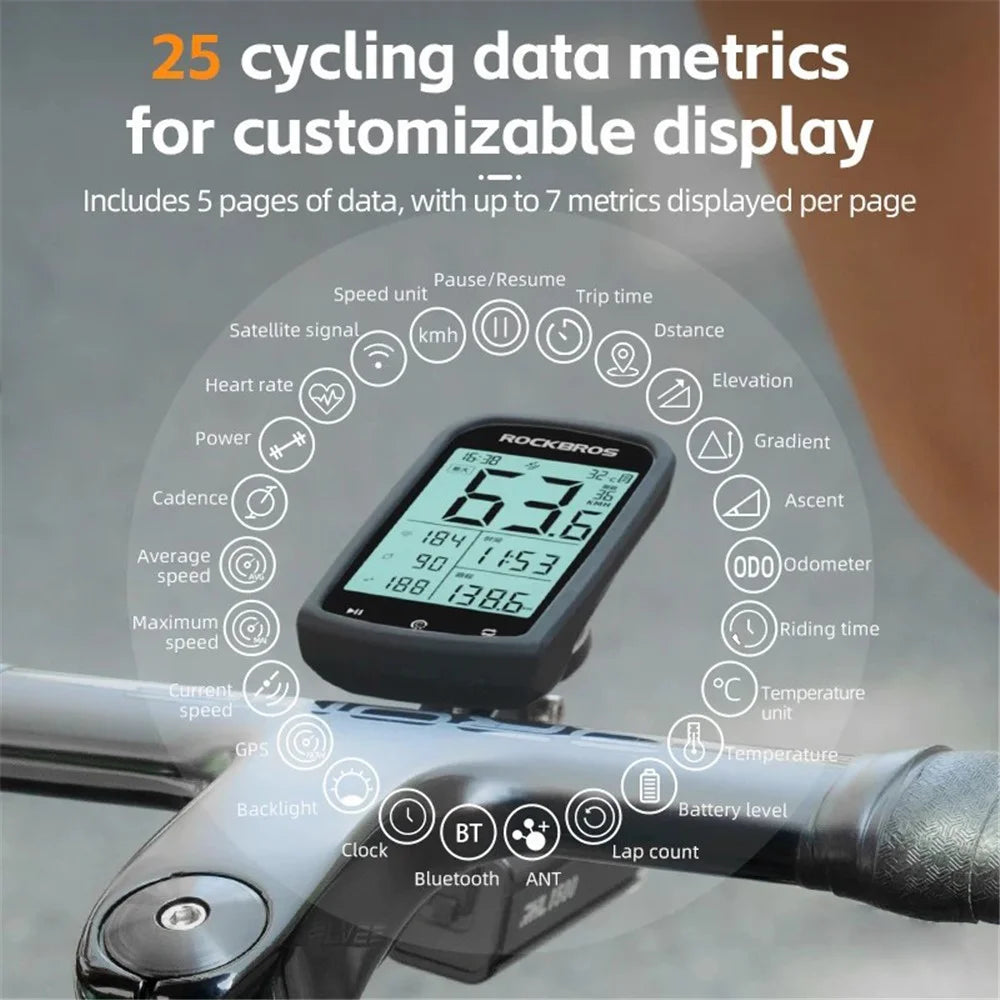 ROCKBROS M1 GPS Bike Computer ANT+ Bluetooth-compatible Bicycle Computer Mini Speedometer Odometer - 5