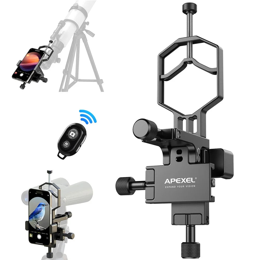 APEXEL APL-F003 Universal Digiscoping Adapter Phone Telescope 3-Axis Metal Holder Mount Eyepiece Connector - 1