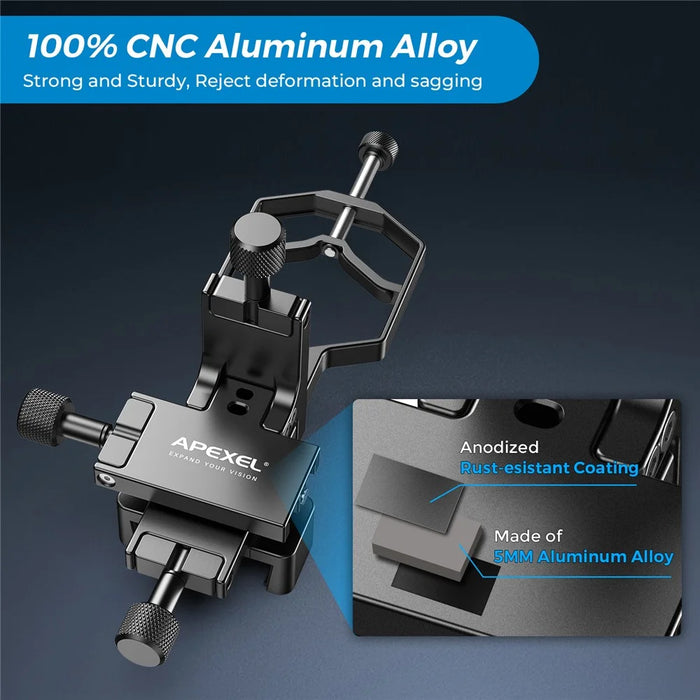 APEXEL APL-F003 Universal Digiscoping Adapter Phone Telescope 3-Axis Metal Holder Mount Eyepiece Connector - 5
