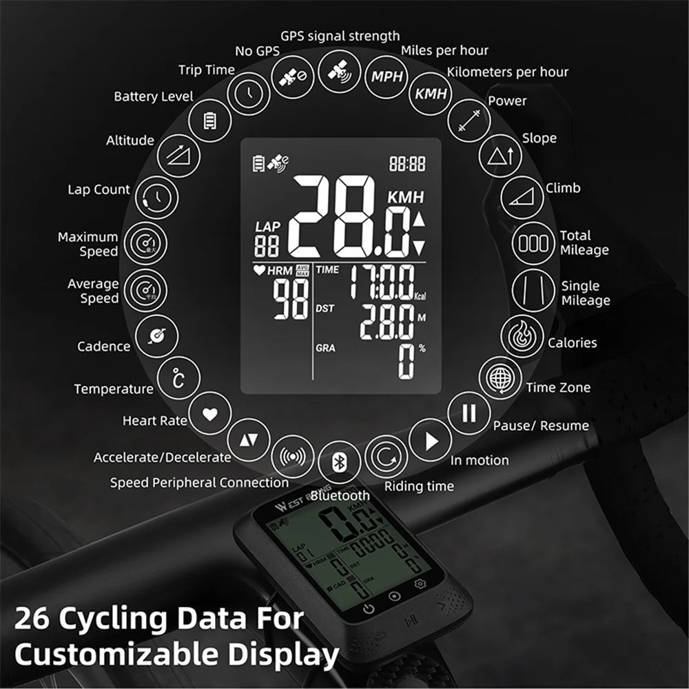 WEST BIKING YP0702109 MTB Road Bike GPS Computer Odometer Cycling Wireless Digital Speedometer - 4