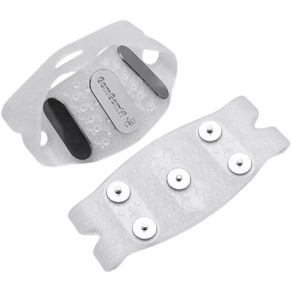 AOTU 1Pair Non-Slip Gripper Spike Ice Grippers Steel Nails Traction Cleats Snow Shoe Spikes Grips for Climbing, Hiking, Fishing - Transparent - 2