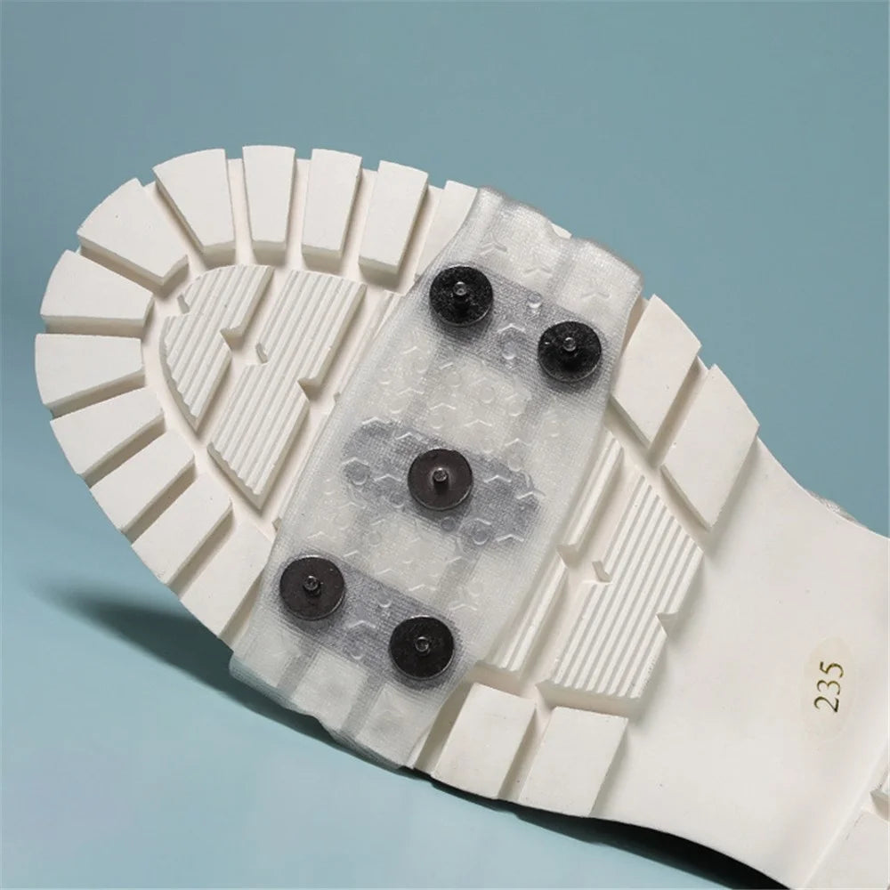 AOTU 1Pair Non-Slip Gripper Spike Ice Grippers Steel Nails Traction Cleats Snow Shoe Spikes Grips for Climbing, Hiking, Fishing - Transparent - 4