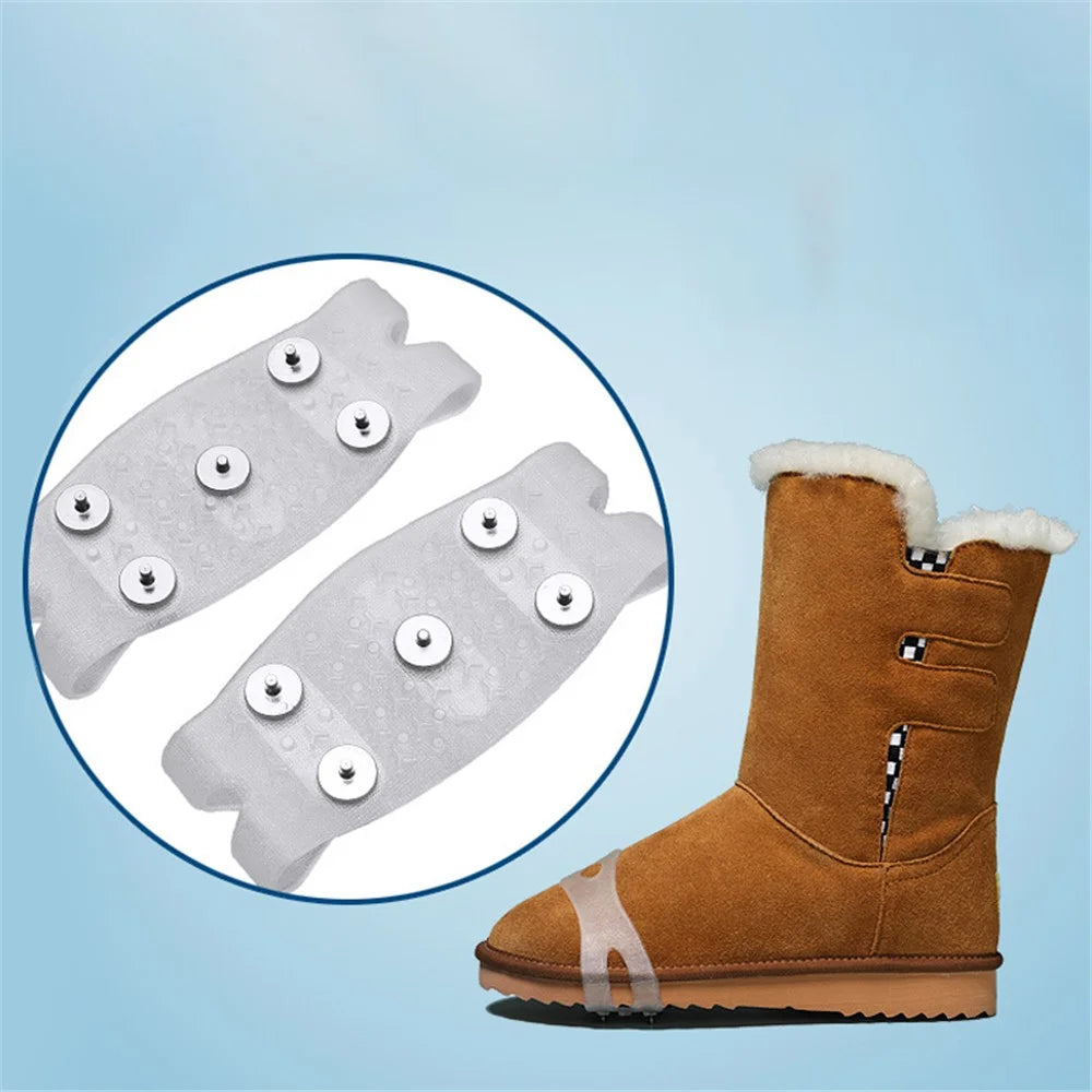 AOTU 1Pair Non-Slip Gripper Spike Ice Grippers Steel Nails Traction Cleats Snow Shoe Spikes Grips for Climbing, Hiking, Fishing - Transparent - 6