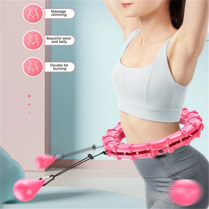 24 Sections Weighted Slimming Hoop Abdominal Waist Weight Loss Detachable Massage Fitness Hoop - Pink - 2