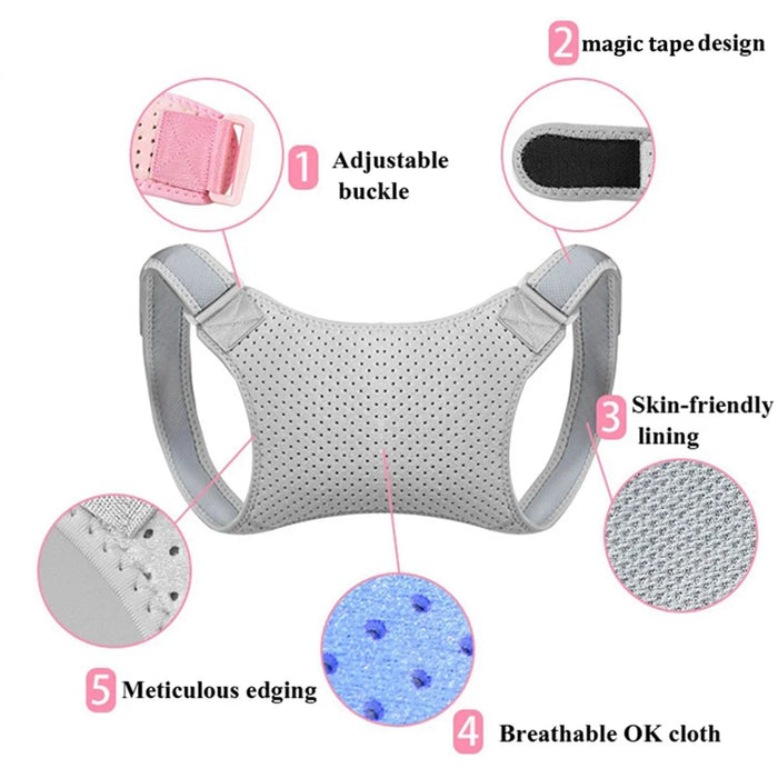 Breathable Mesh Fabric Adjustable Invisible Back Correction Belt Men Women Hunchback Posture Corrector - Grey - 2