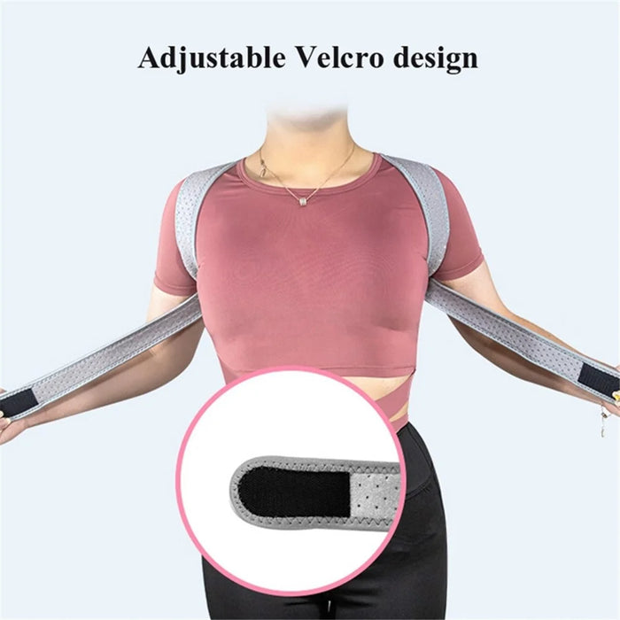 Breathable Mesh Fabric Adjustable Invisible Back Correction Belt Men Women Hunchback Posture Corrector - Grey - 3