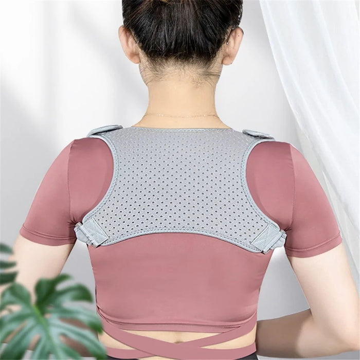 Breathable Mesh Fabric Adjustable Invisible Back Correction Belt Men Women Hunchback Posture Corrector - Grey - 6