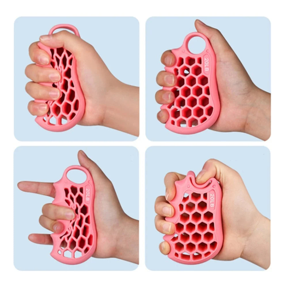 Honeycomb Elastic Silicone Finger Exerciser Grip Strengthener Training Hand Gripper - Pink - 7
