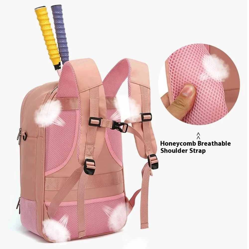 Tennis Badminton Sports Bag Racket Storage Nylon Backpack with Shoe Compartment, 31x19x46cm - Pink - 2