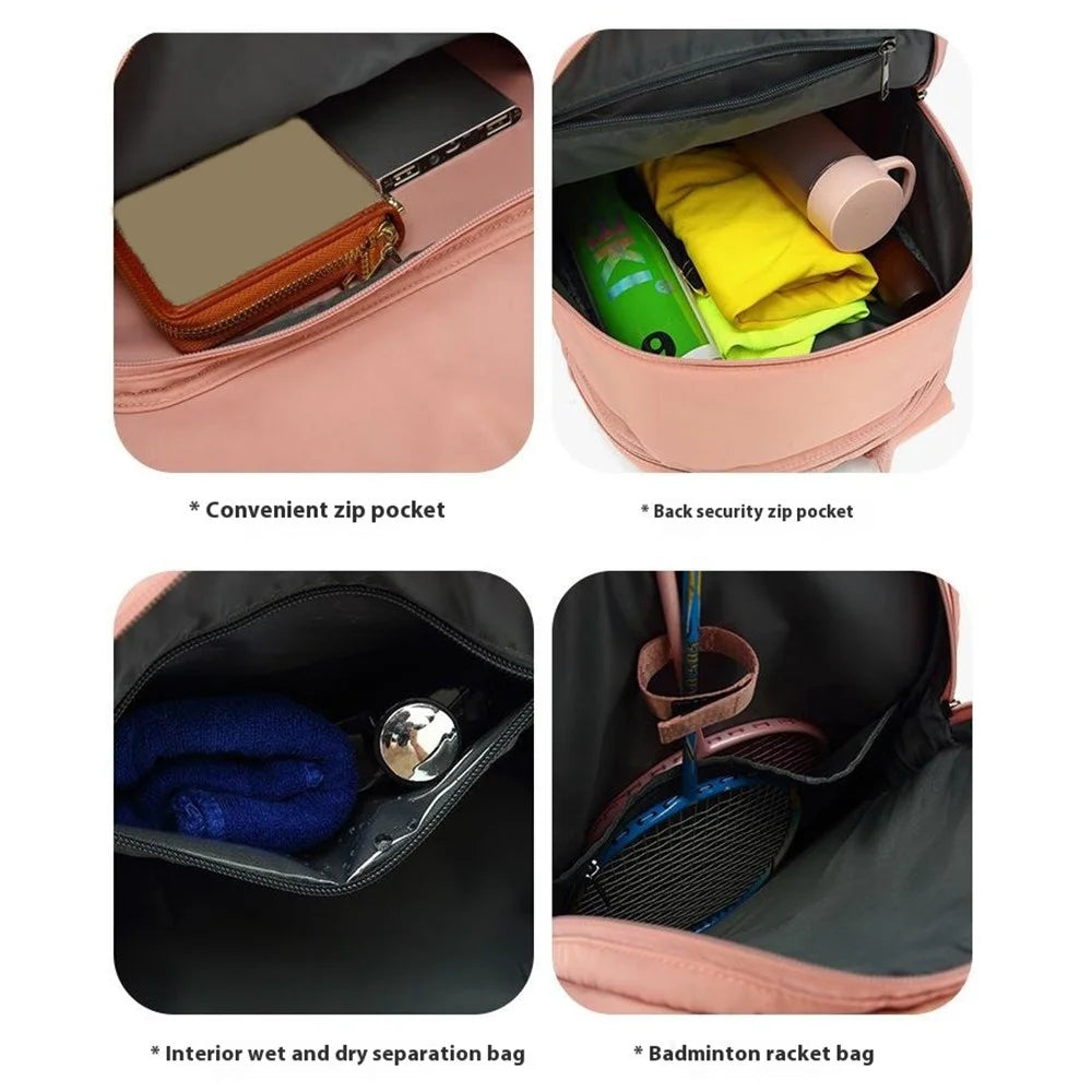 Tennis Badminton Sports Bag Racket Storage Nylon Backpack with Shoe Compartment, 31x19x46cm - Pink - 6