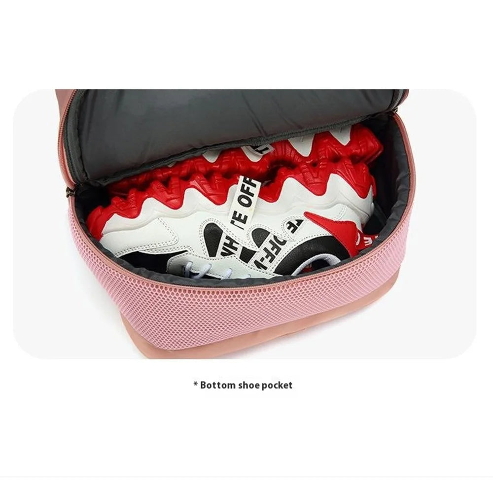 Tennis Badminton Sports Bag Racket Storage Nylon Backpack with Shoe Compartment, 31x19x46cm - Pink - 7