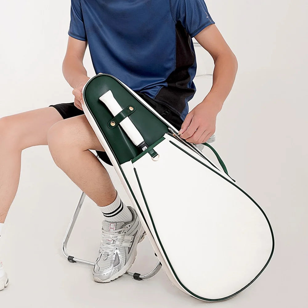 898 Stylish Polyester+Microfiber Leather Tennis Badminton Racket Carrying Bag - White - 2