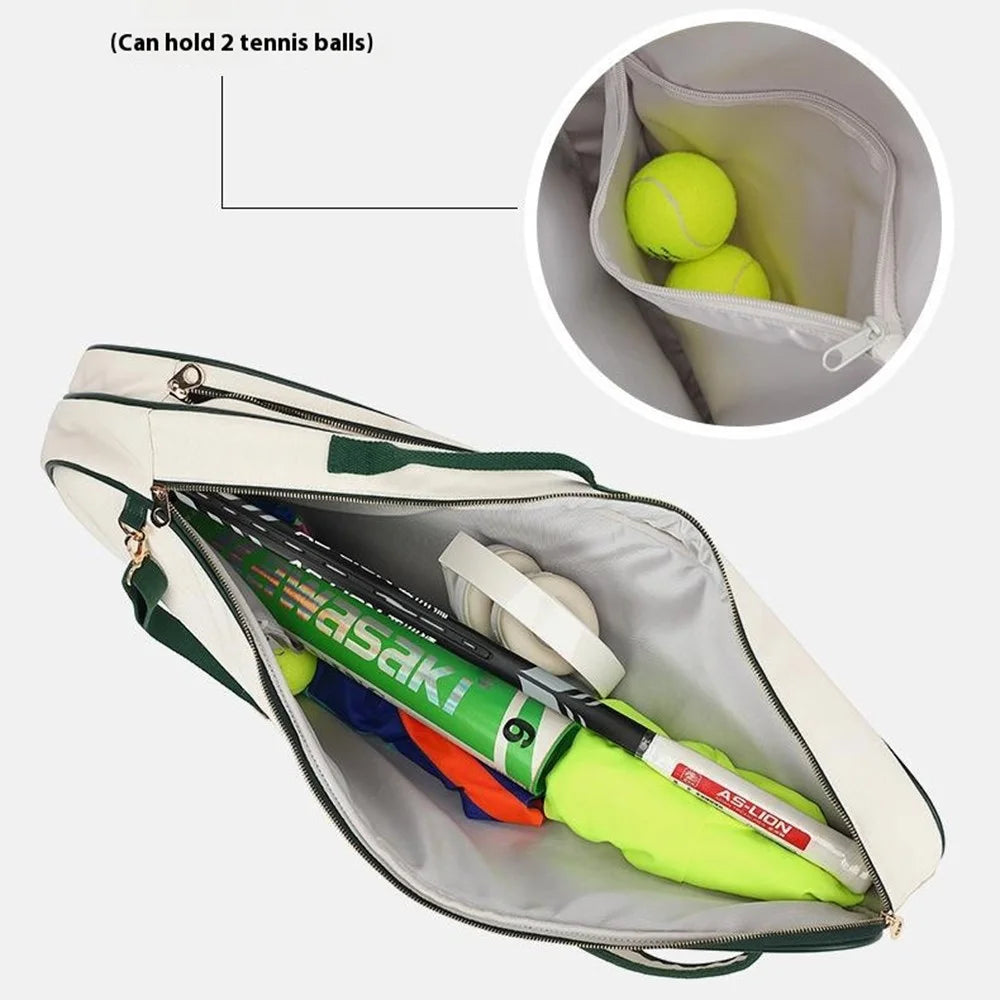 898 Stylish Polyester+Microfiber Leather Tennis Badminton Racket Carrying Bag - White - 4