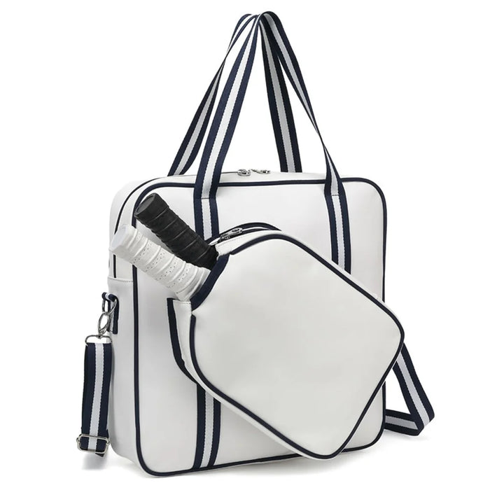 5625 PU Leather Racket Storage Bag Handbag Gym Bag Crossbody Shoulder Bag - Dark Blue - 1