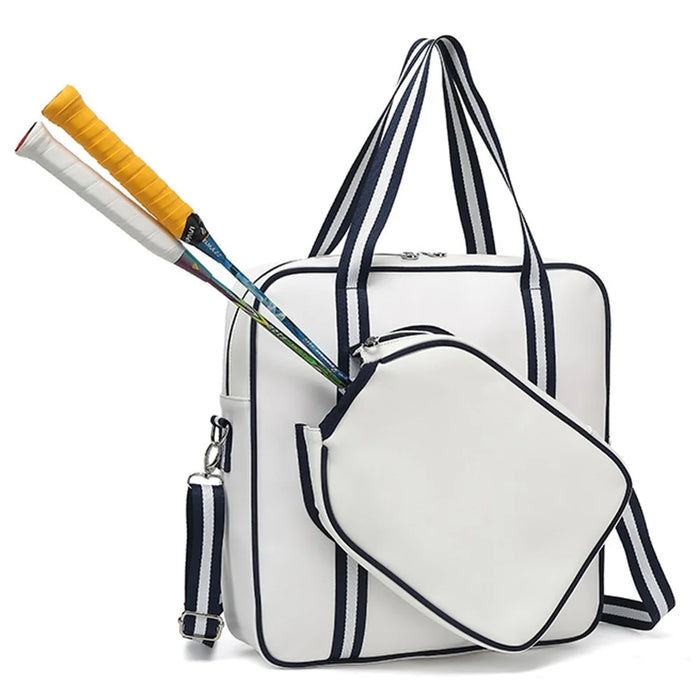 5625 PU Leather Racket Storage Bag Handbag Gym Bag Crossbody Shoulder Bag - Dark Blue - 2