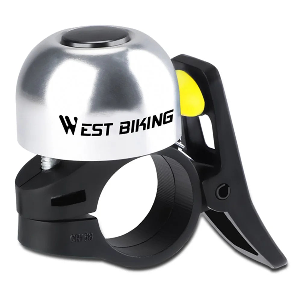 WEST BIKING YP0706059 Bicycle Thumb Bell Aluminum Alloy Crisp Sound Warning Alarm Handlebar Horn - Silver+Yellow - 1