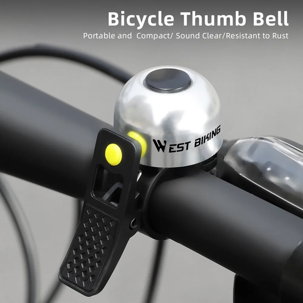 WEST BIKING YP0706059 Bicycle Thumb Bell Aluminum Alloy Crisp Sound Warning Alarm Handlebar Horn - Silver+Yellow - 2