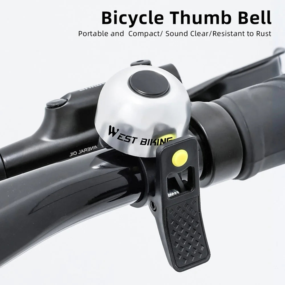 WEST BIKING YP0706059 Bicycle Thumb Bell Aluminum Alloy Crisp Sound Warning Alarm Handlebar Horn - Silver+Yellow - 3