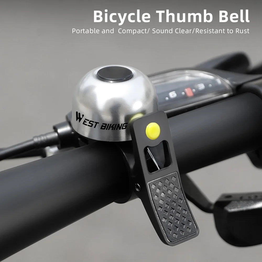 WEST BIKING YP0706059 Bicycle Thumb Bell Aluminum Alloy Crisp Sound Warning Alarm Handlebar Horn - Silver+Yellow - 5
