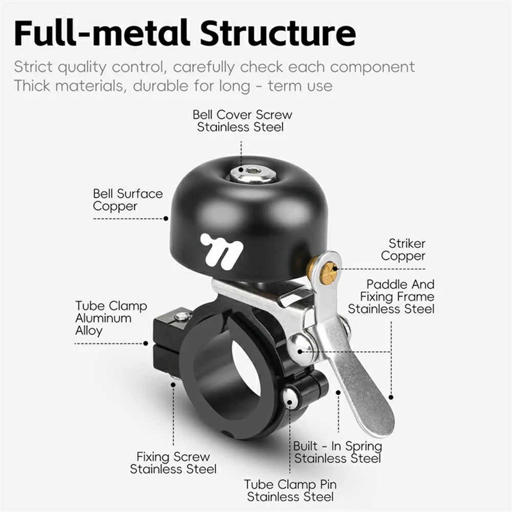 WEST BIKING YP0706060 Mountain Bike Bell Super Loud Vintage Bicycle Cycling Copper Bell - Black - 4