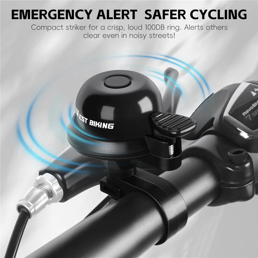 WEST BIKING Aluminum Alloy Bicycle Bell for Road Mountain Bike Horn Waterproof Safety Warning Alarm - Black / Style A - 3