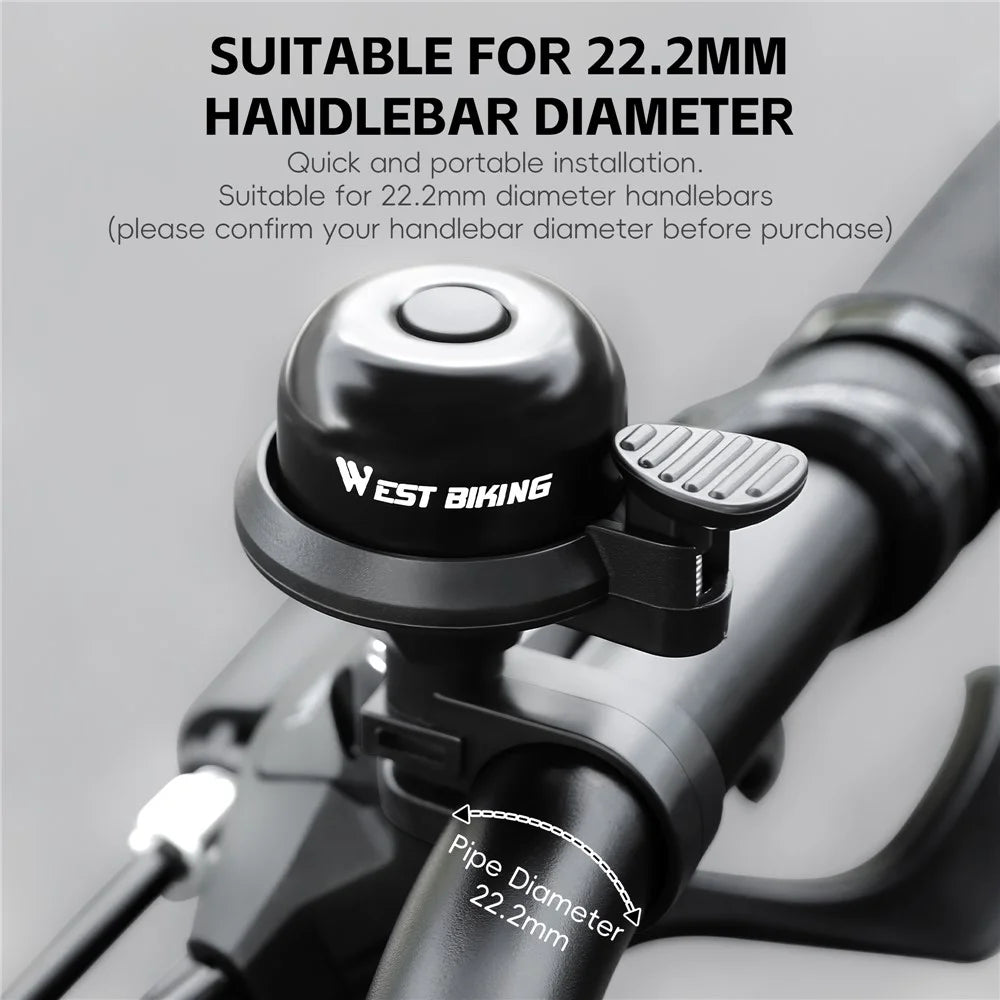 WEST BIKING Aluminum Alloy Bicycle Bell for Road Mountain Bike Horn Waterproof Safety Warning Alarm - Black / Style A - 5