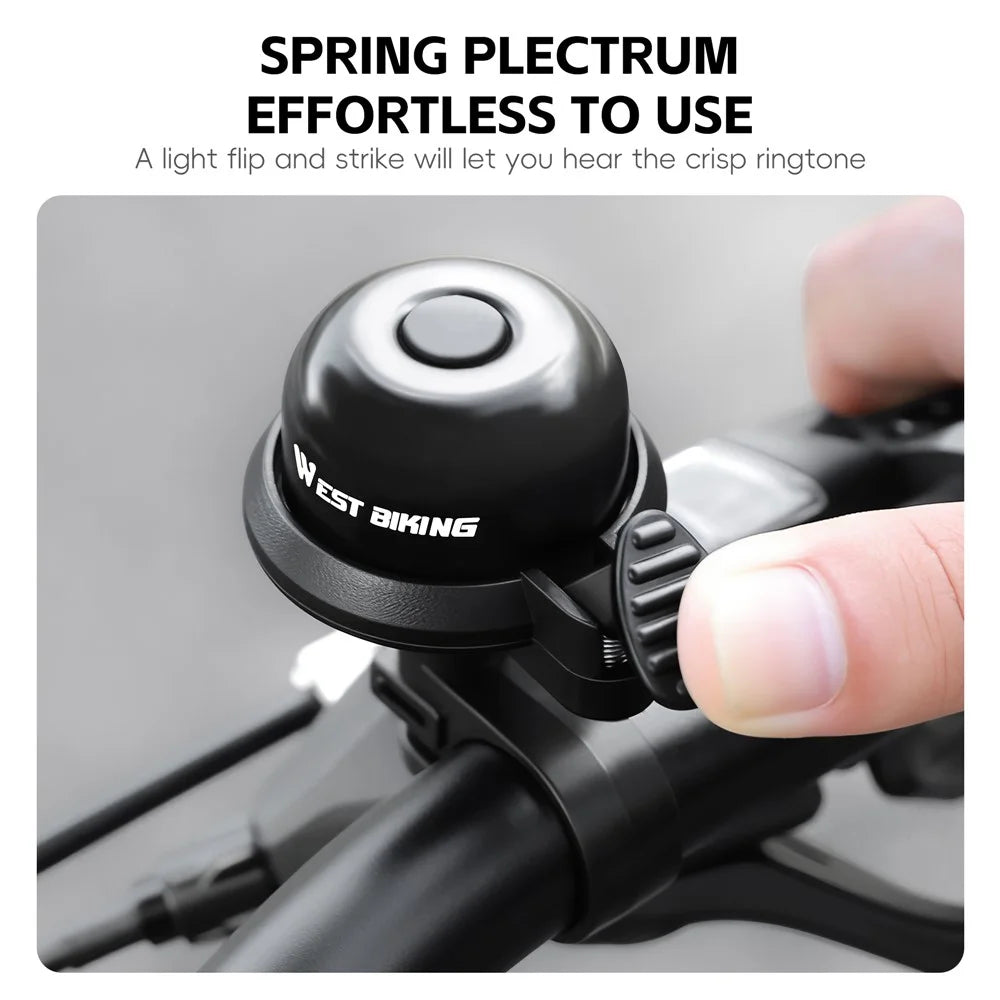 WEST BIKING Aluminum Alloy Bicycle Bell for Road Mountain Bike Horn Waterproof Safety Warning Alarm - Black / Style A - 7