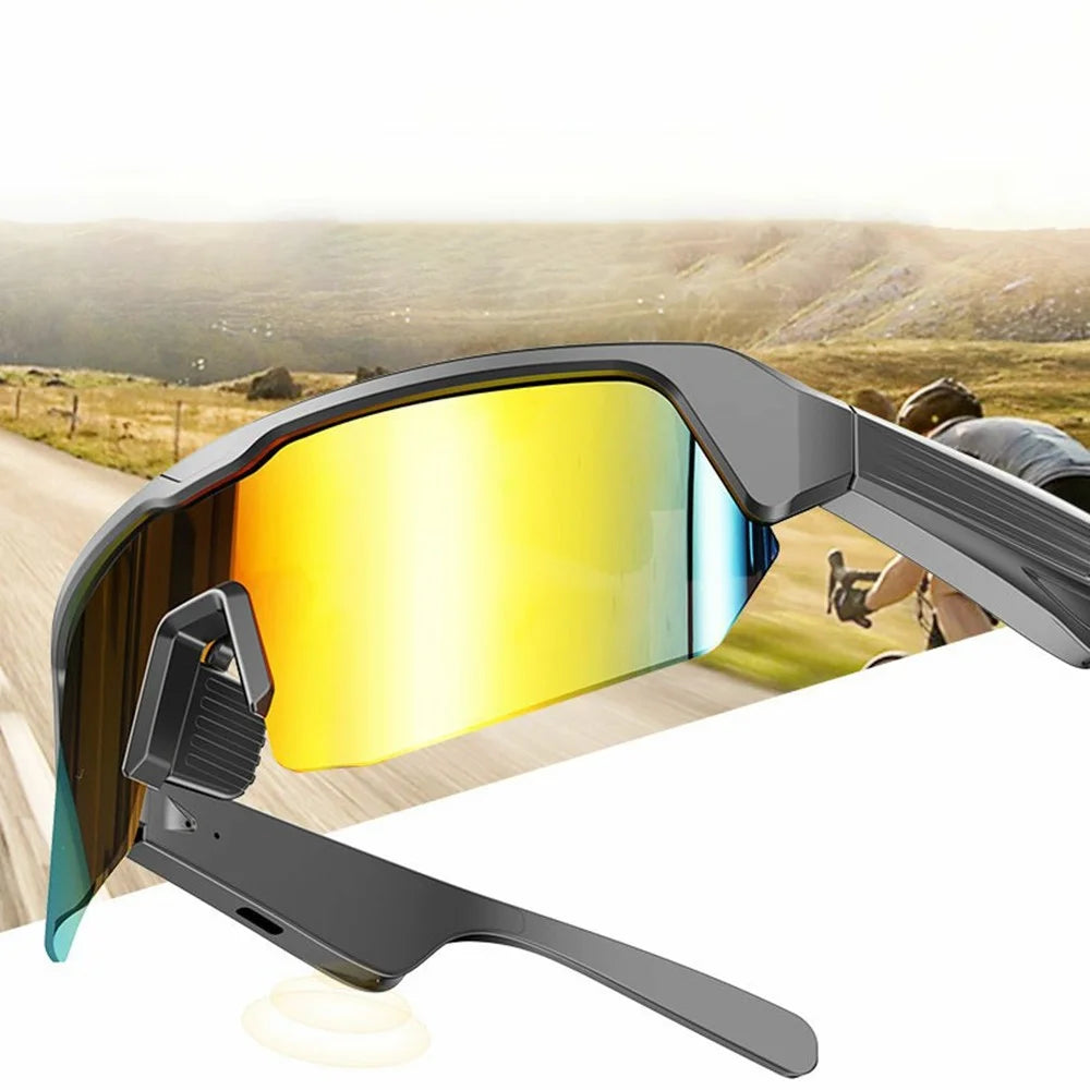 YJ006 2 in 1 Bluetooth-Compatible Smart Glasses UV400 Windproof Bike Audio Sunglasses 130mAh Type-C Fast Charging - Electroplated Orange Lens - 2