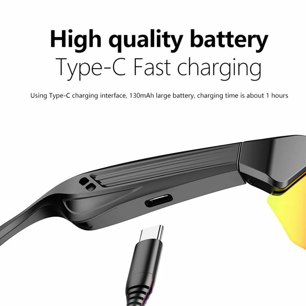 YJ006 2 in 1 Bluetooth-Compatible Smart Glasses UV400 Windproof Bike Audio Sunglasses 130mAh Type-C Fast Charging - Electroplated Orange Lens - 7
