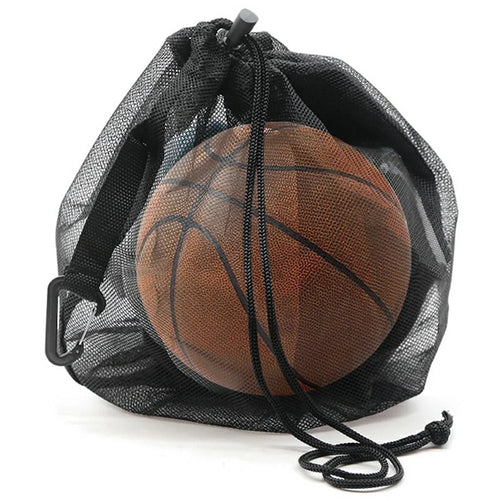 16L Drawstring Mesh Bag Waterproof Leather Base Sports Ball Organizer with Hanging Hook for Basketball - Black - 1