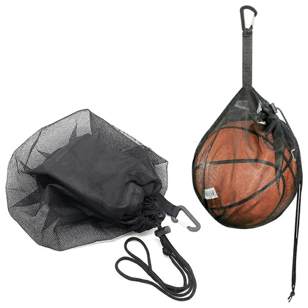 16L Drawstring Mesh Bag Waterproof Leather Base Sports Ball Organizer with Hanging Hook for Basketball - Black - 2