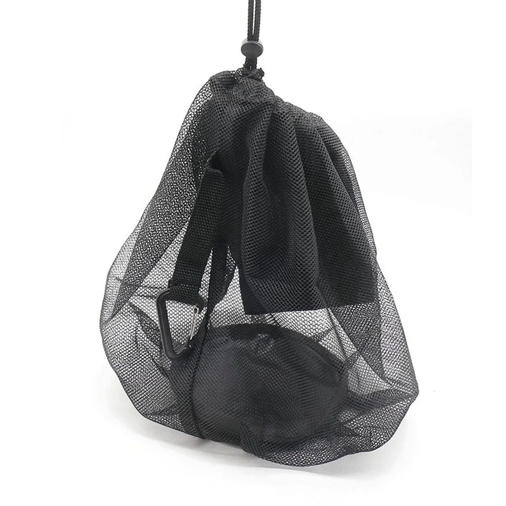 16L Drawstring Mesh Bag Waterproof Leather Base Sports Ball Organizer with Hanging Hook for Basketball - Black - 3
