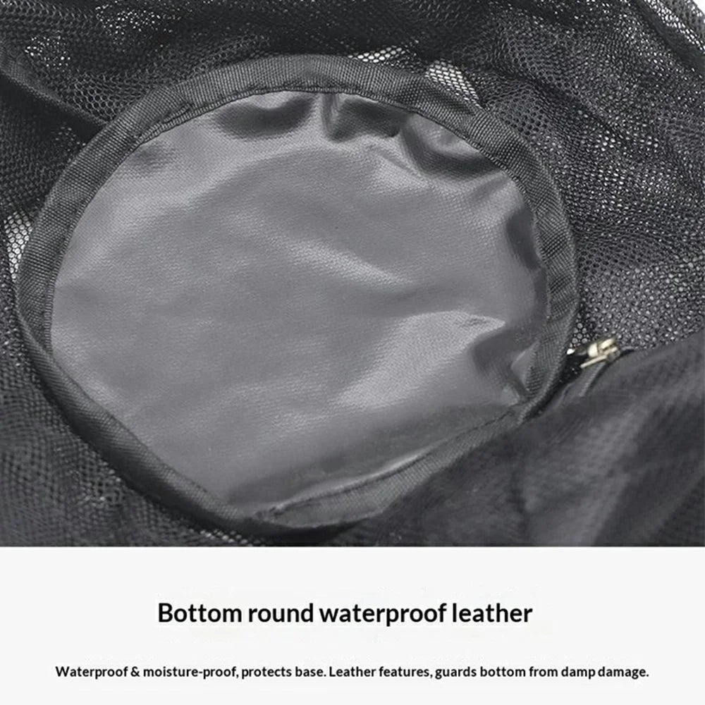 16L Drawstring Mesh Bag Waterproof Leather Base Sports Ball Organizer with Hanging Hook for Basketball - Black - 7