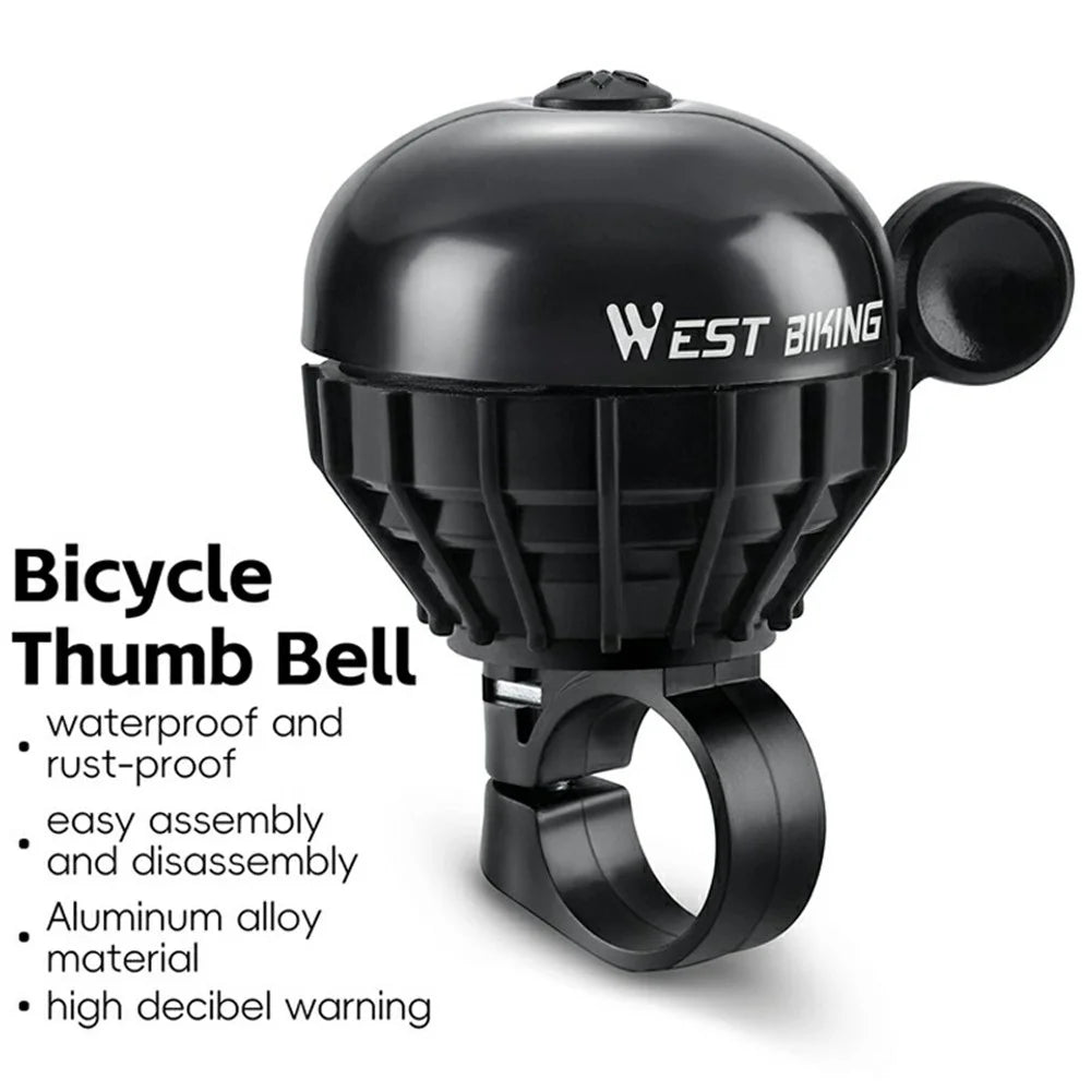 WEST BIKING YP0706061 Aluminum Alloy Bicycle Thumb Bell Waterproof Rustproof High Decibel Cycling Warning Horn - Black - 2