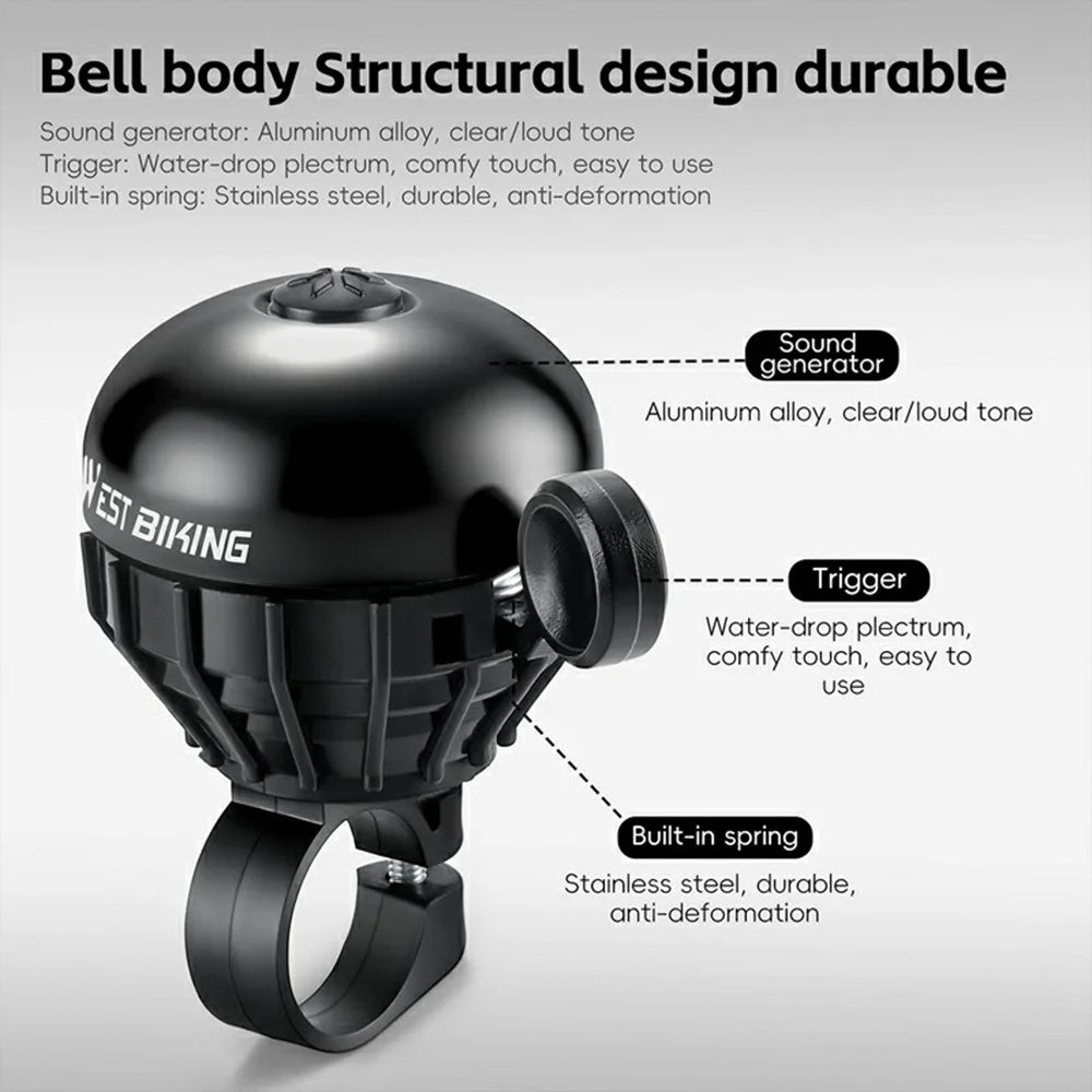 WEST BIKING YP0706061 Aluminum Alloy Bicycle Thumb Bell Waterproof Rustproof High Decibel Cycling Warning Horn - Black - 3