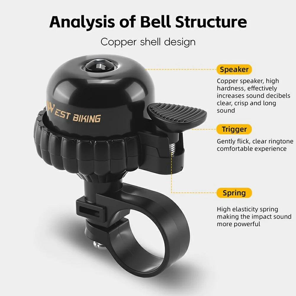 WEST BIKING YP0706068 Vintage Bicycle Copper Bell Waterproof Cycling Safety Alert for Mountain Bike - Black - 6