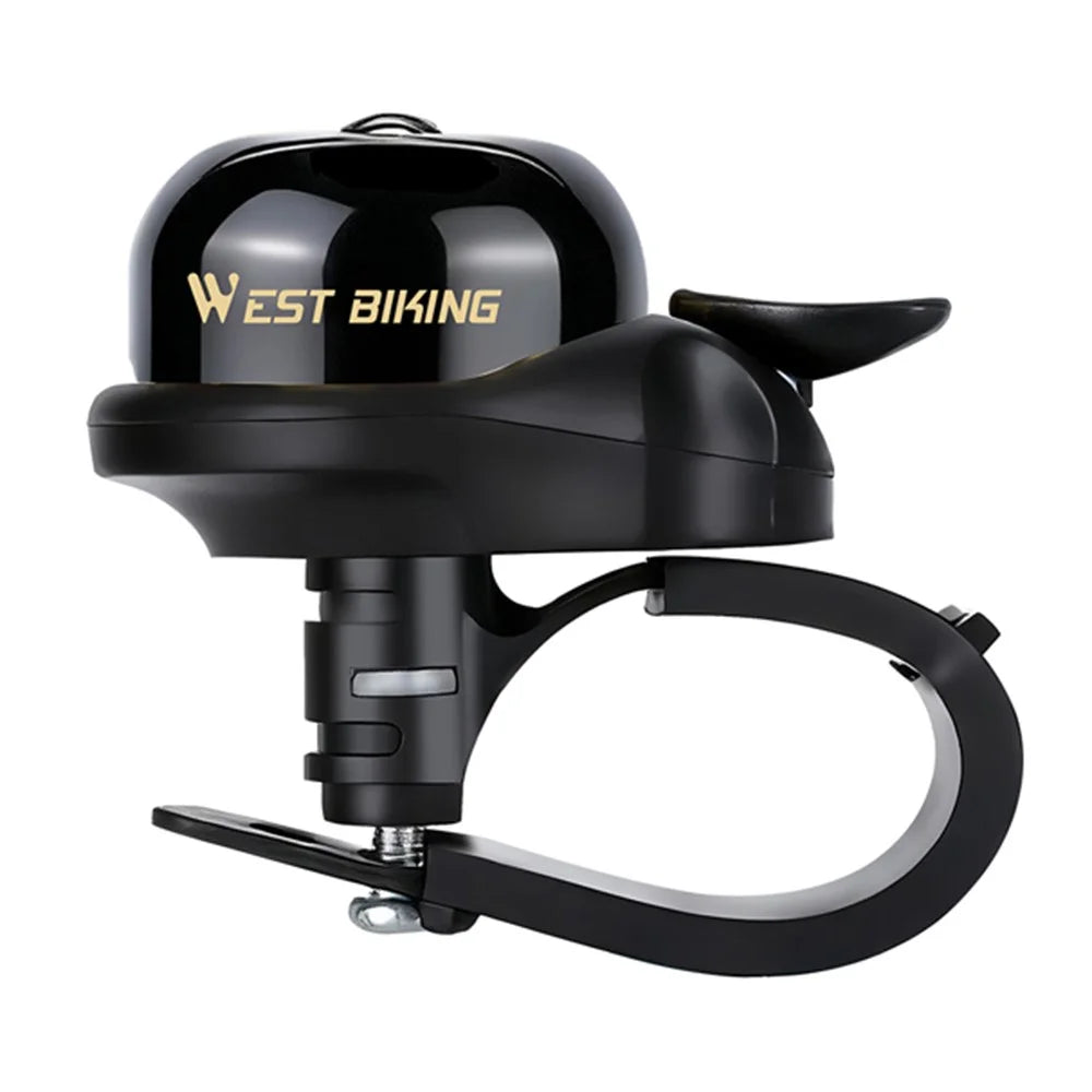 WEST BIKING YP0706069 Bicycle Bell Clear Sound Mini Brass Bell Adjustable Mount for 19-31.8mm Handlebar - Black - 2