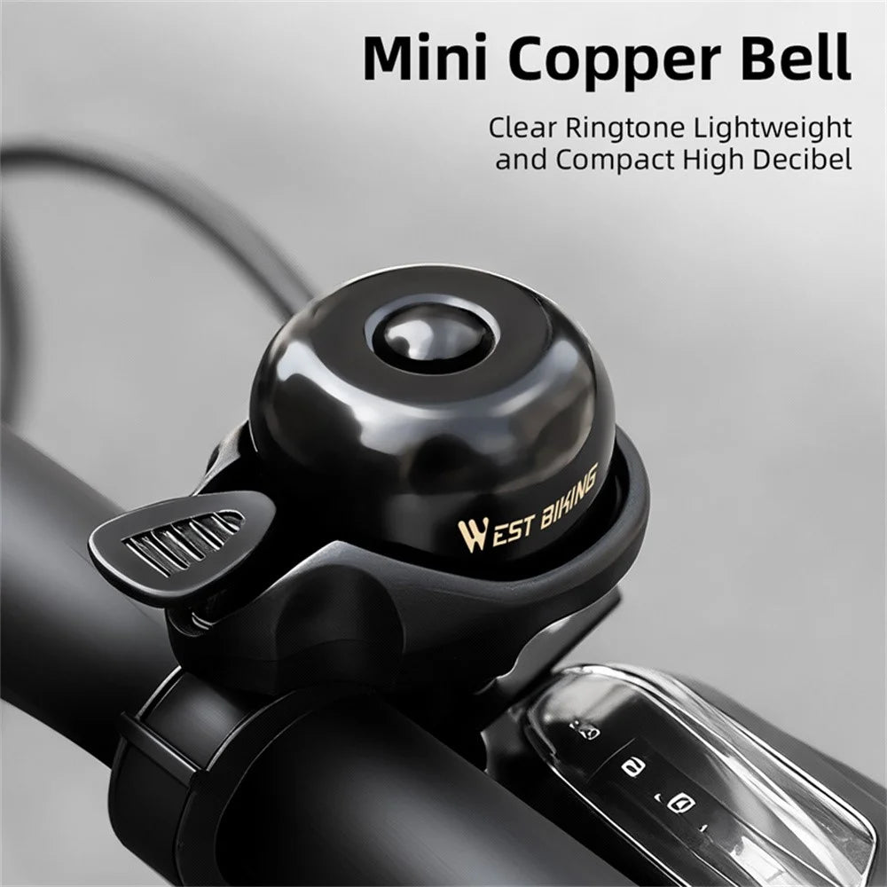 WEST BIKING YP0706069 Bicycle Bell Clear Sound Mini Brass Bell Adjustable Mount for 19-31.8mm Handlebar - Black - 3
