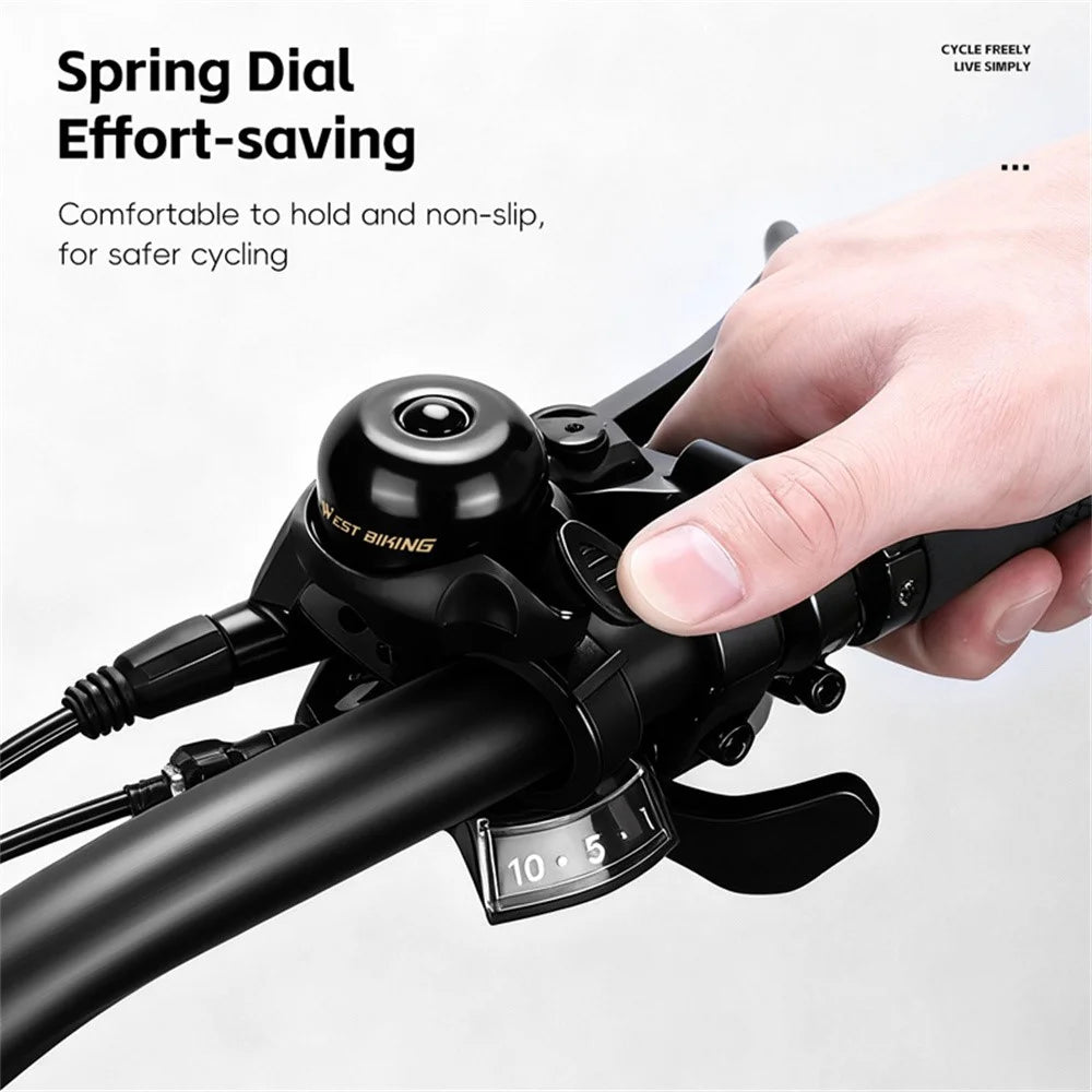 WEST BIKING YP0706069 Bicycle Bell Clear Sound Mini Brass Bell Adjustable Mount for 19-31.8mm Handlebar - Black - 4