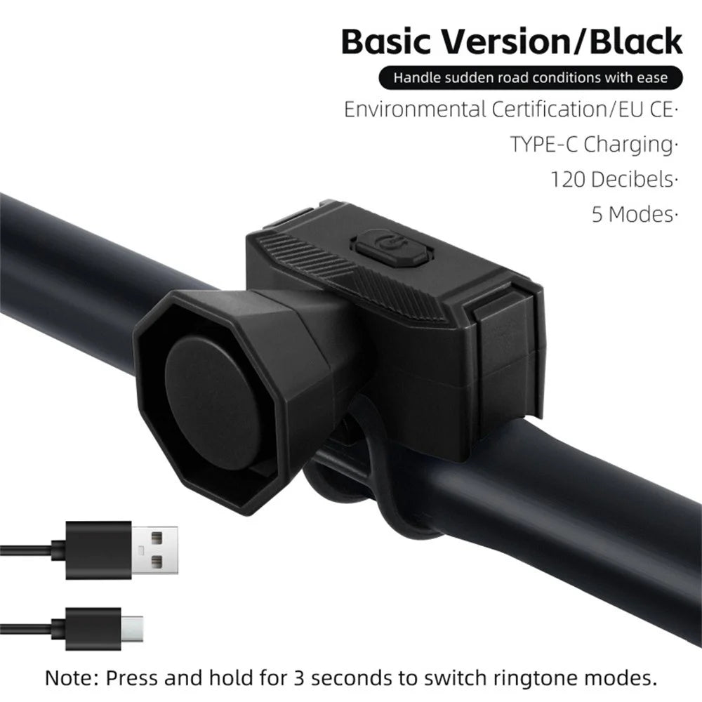 WEST BIKING YP0706070 Bike Bell Electric Bicycle Horn Mountain Bike 120db Loud Alarm for Cycling Safety - Black - 2