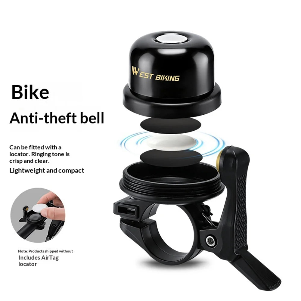WEST BIKING YP0706074 Copper Bicycle Bell for AirTag Holder Anti-Theft Mountain Road Bike Warning Horn - Copper Bell - 3