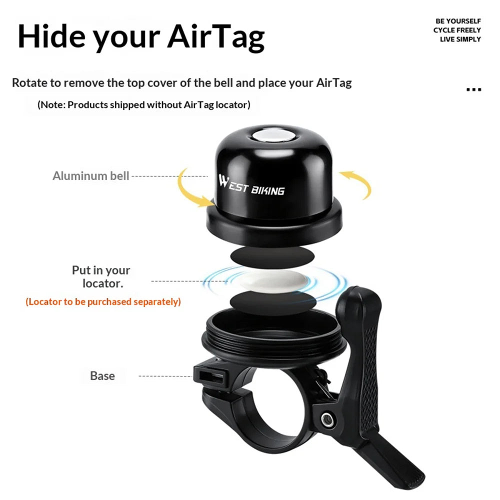 WEST BIKING YP0706074 Copper Bicycle Bell for AirTag Holder Anti-Theft Mountain Road Bike Warning Horn - Copper Bell - 5