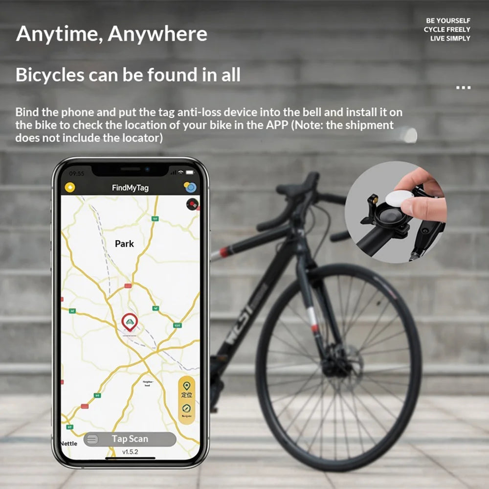 WEST BIKING YP0706074 Copper Bicycle Bell for AirTag Holder Anti-Theft Mountain Road Bike Warning Horn - Copper Bell - 6