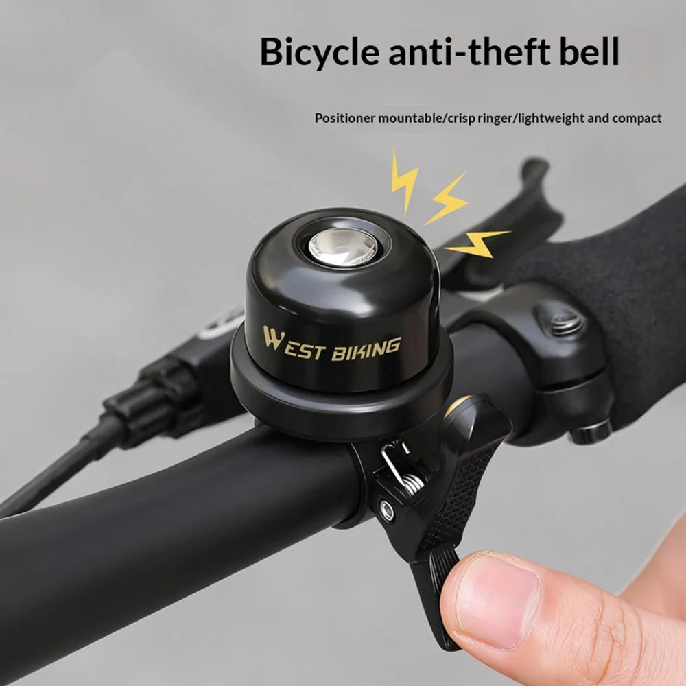 WEST BIKING YP0706074 Copper Bicycle Bell for AirTag Holder Anti-Theft Mountain Road Bike Warning Horn - Copper Bell - 7