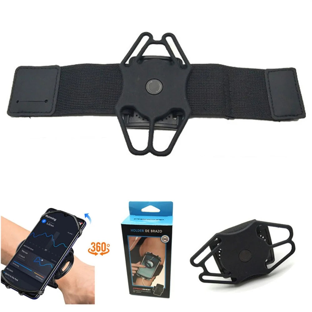 Phone Armband for Running Cycling Sports Adjustable Arm Band Holder with Magic Tape - Black - 1