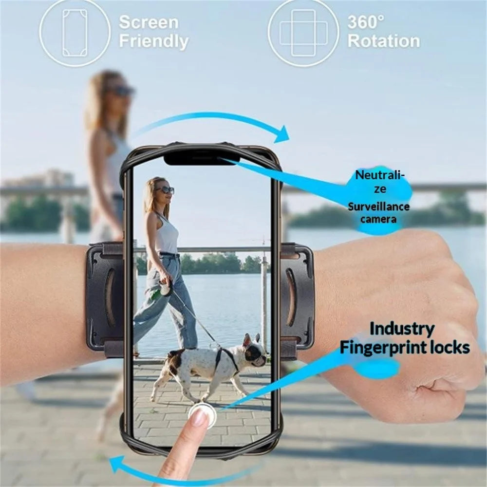 Phone Armband for Running Cycling Sports Adjustable Arm Band Holder with Magic Tape - Black - 6